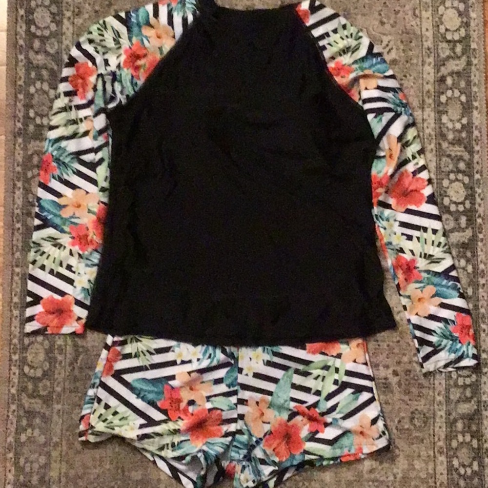 Black and Red Floral Swim Coverup